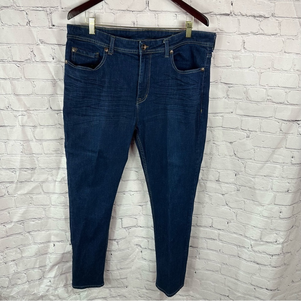 mens seven7 dark wash slim straight jeans 38x32 western streetwear cotton blend
